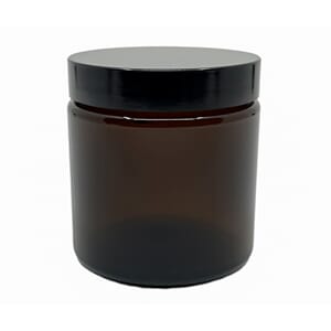 Glasskrukke brun 120 ml m/svart lokk