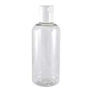 Plastflaske klar PET 250 ml TILBUD m/hvit flip top kapsel