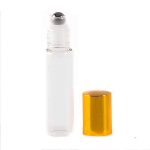 Glassflaske klar ROLL ON 15 ml med gull kapsel