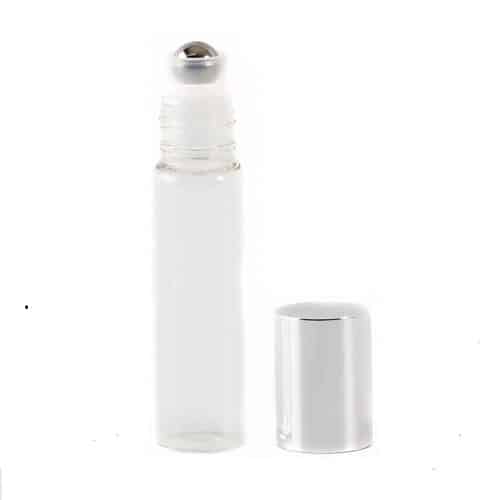 Glassflaske klar 15 ml ROLL ON m/ sølv kapsel