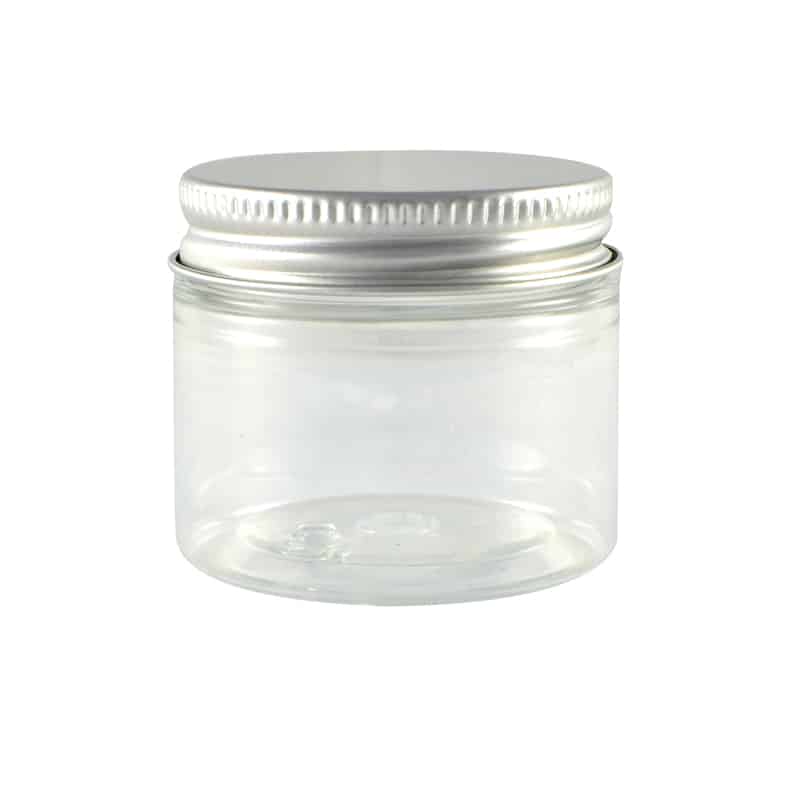 Plastkrukke klar 50 ml  PET m/aluminiumslokk