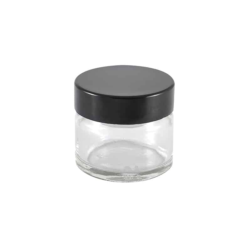 Glasskrukke klar 15 ml m/svart lokk