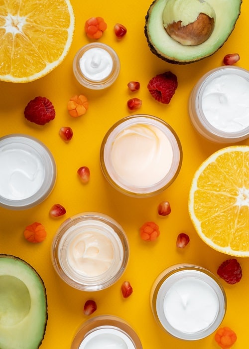Opened,Jars,Of,Face,Care,Cream,,Fresh,Cloudberries,,Raspberries,,Avocado,