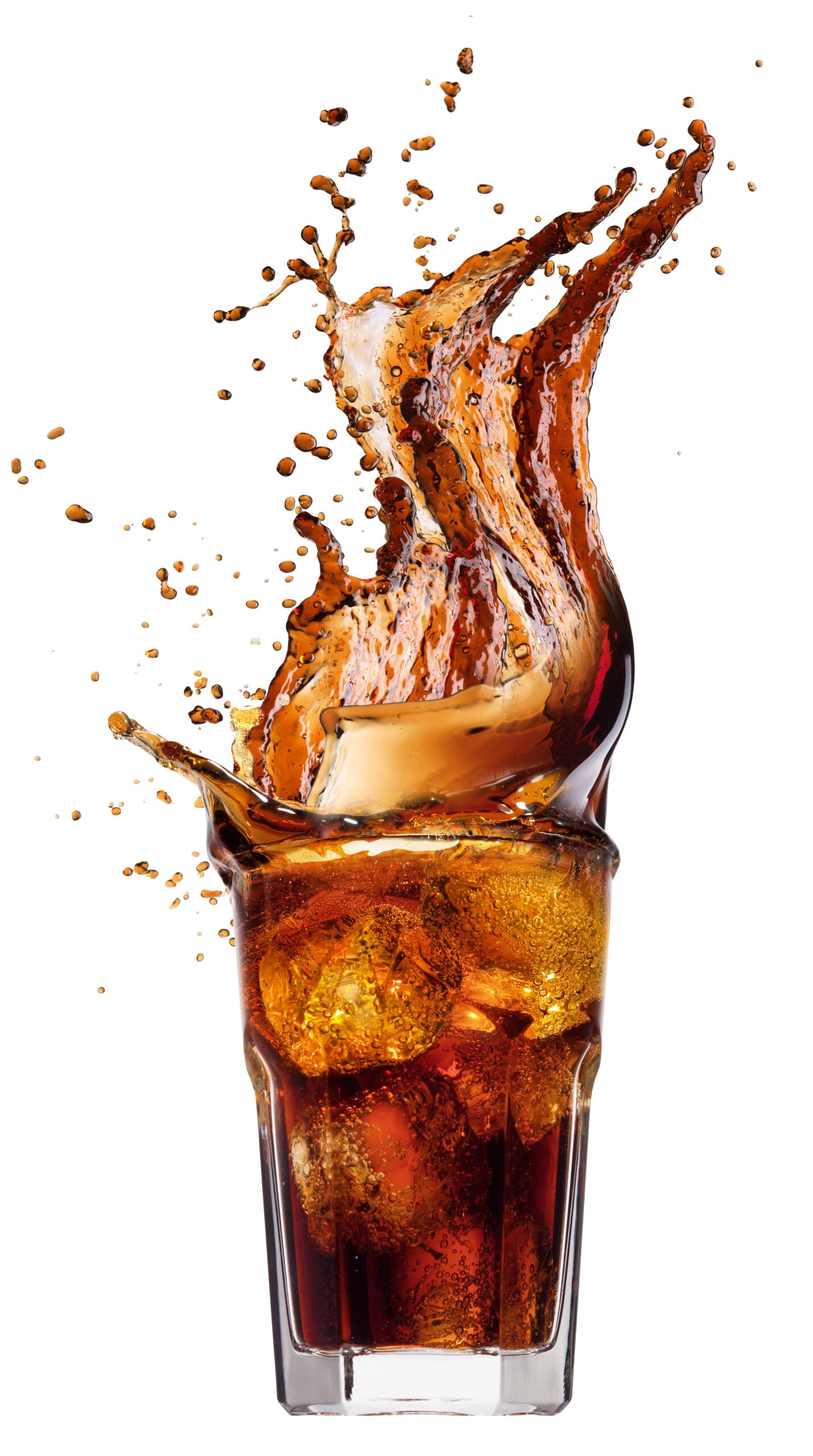 Splash,From,Ice,Cubes,In,A,Glass,Of,Cola,,Isolated